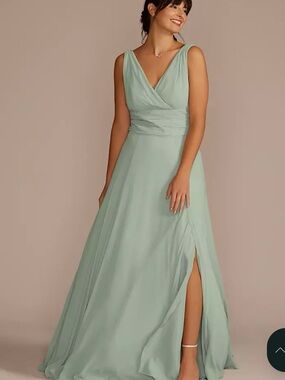 Sage V-Neck Chiffon Bridesmaid Dress